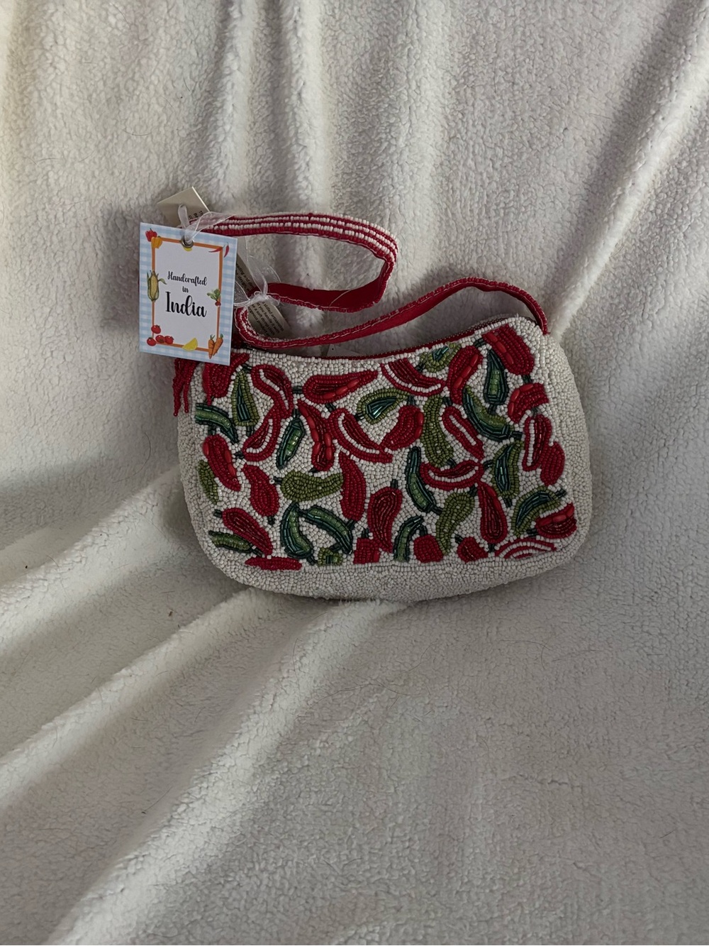 Handcrafted India Beaded Shoulder Bag in Red & Green Peppers